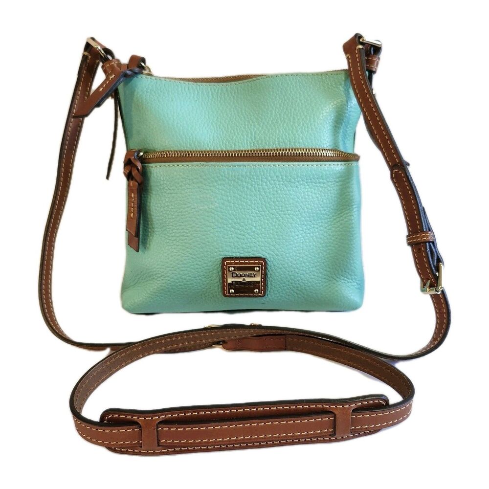 Dooney Bourke Teal Turquois Pebble Leather Carrier Crossbody Purse Handbag EUC!